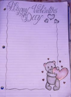 a notepad with an image of a teddy bear holding a heart and the words happy valentine's day written on it