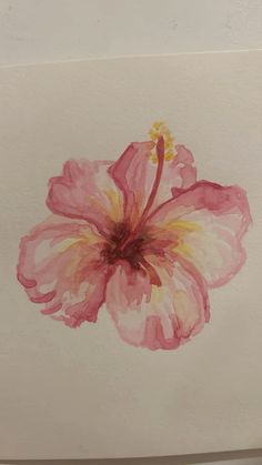 a painting of a pink flower with yellow stamen