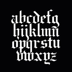 the upper and lower case of an old english font, in white on a black background