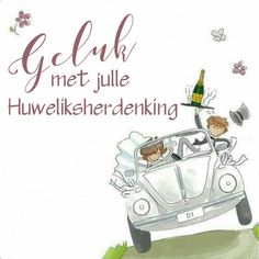 an illustration of two people in a car with the words geluk net julia huwelsherdenking