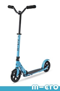 the scooter is blue with black wheels