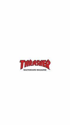 the logo for thrash skateboard magazine is shown in red and black on a white background