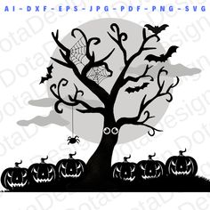 halloween tree with pumpkins and bats on it