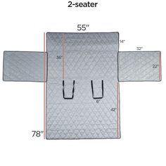 an image of the back of a seat cushion with measurements and measurements for each section