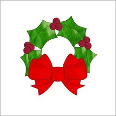 a christmas wreath with holly leaves and red bow