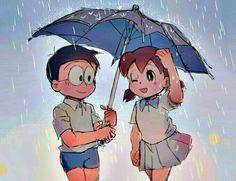 two people standing under an umbrella in the rain