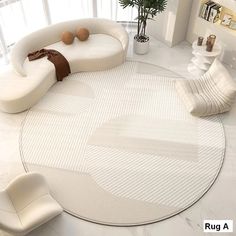 a round rug in the middle of a living room