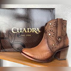 Cuadra Ankle Boot Genuine Python And Bovine Leather Western Style Honey/Copper Cuadra Boots, Clog Boots, Bridal Outfit, Black Suede Heels, Lace Up Booties, Pull On Boots, Brown Ankle Boots, Wedge Boots, Shoes Booties