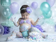 Mermaid Deluxe Cake Smash | Dahlias and Daisies Designs Dallas Cake, Cake Smash Theme, Smash Cake Girl, Baby Cake Smash, 1st Birthday Pictures, 1st Birthday Cake Smash