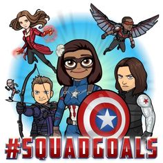 an image of some cartoon characters with the words squad goals on them and captain america