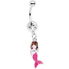 14 Gauge (1.6mm), 7/16" (11mm), 316L Surgical Grade Stainless Steel Curved Barbell Clear Gem Pink Fin Mermaid Dangle Belly Ring Show off your love of mythical undersea creatures when you wear this fun 14 gauge belly button ring. Made with a 11mm durable 316L surgical grade stainless steel curved barbell, this navel piercing features a clear bottom gem ball gem as well as a red-haired mermaid charm complete with a pink scaly fin. Undersea Creatures, Belly Piercing Jewelry, Jewelry Promotion, Navel Jewelry, Dangle Belly Rings, Pink Mermaid, Navel Piercing, Belly Piercing, Belly Button Ring