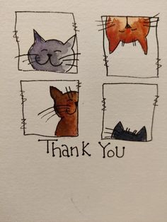 a card with three cats and the words thank you