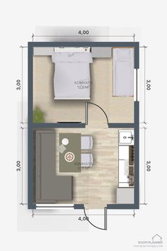 the floor plan for a small apartment with one bedroom and an attached living room area