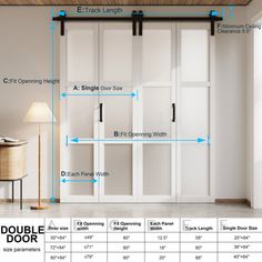 the measurements for sliding glass doors in a living room with wood flooring and white walls