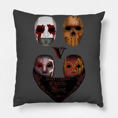 three different masks are shown on a pillow