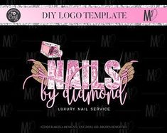 nails by diamond logo design with pink glitter on the bottom and silver foil overlay