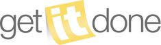 the logo for get it donee, which is yellow and gray with black letters