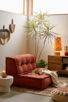 a living room filled with furniture and a potted plant