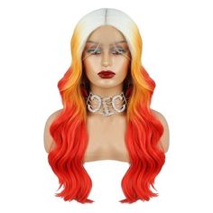 Item Function: 1. Good Quality: Blonde Gradient Orange Long Body Wave wigs for women with stylish design and outstanding looking. Made of heat resistant synthetic fiber, soft touch and natural looking, just like your own real hair. Wigs for women with very stylish designs and pretty looking, make you more beautiful and confident, you will get tons of compliments with this cute wig. The comfortable wig cap with 2 adjustable straps and 2-3 combs to fix, you can adjust its size to fit your head. Pe Fire Wig Colors, Red And Orange Lace Front Wig, Lace Front Wigs Orange, Fire Ombré Wig, Orange And Pink Wigs, Body Wave Wig, Body Wave, Wigs Hair Extensions, Wig Cap