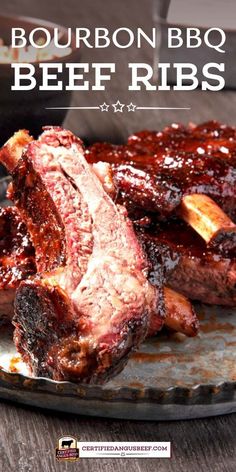 barbecue beef ribs on a plate with bbq sauce