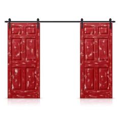 an open red door on a white background