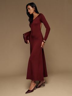 Find REFORMATION Livia Regenerative Merino Sweater Dress on Editorialist. How classic. Shop the Livia Regenerative Merino Sweater Dress from Reformation, a long-sleeve maxi sweater dress with an open back. Maxi Sweater Dress, Brown Sweater Dress, Maxi Sweater, Sweater Maxi Dress, Merino Sweater, Long Sweater Dress, Long Sleeve Maxi, New Tops, Holiday Dresses