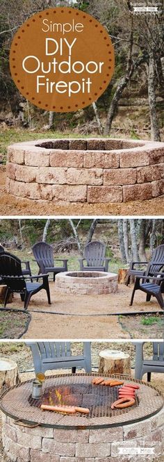 an outdoor fire pit with benches around it and the words, simple diy outdoor firepit