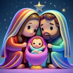 the birth of jesus with three wise men and a baby in a mangero