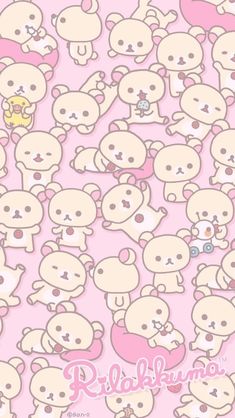 an image of many small bears in pink and white colors with the words rikibunni on it