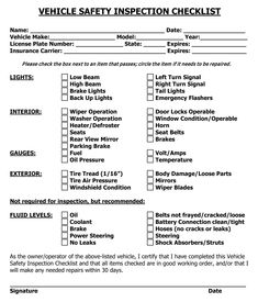 vehicle safety inspection checklist is shown