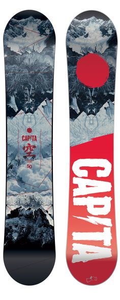 the snowboard is designed to look like it has been painted with red and white