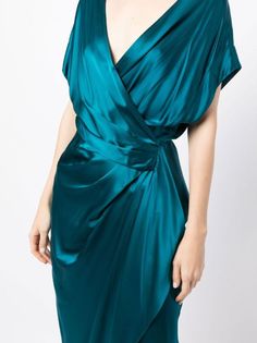 Michelle Mason Wrap drape-detail Gown | Green | FARFETCH Wrap Evening Dress, Wrap Gowns, Gown Green, Charmeuse Dress, True Summer, Michelle Mason, Silk Wrap Dresses, Shoulder Wrap, Yoko London