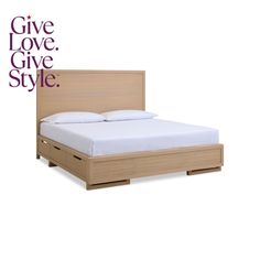 a bed with two drawers underneath it and the words give love, give style