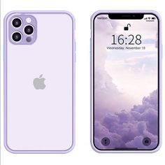 the back and side view of an iphone case with clouds in the sky behind it