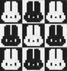 Cute Crochet Pixel Grid, Tapestry Crochet Pixel Art, Grid Stitch Crochet, Two Color Pixel Art, Miffy Pixel Art, Miffy Grid Pattern, Miffy Pixel Grid, Kuromi Crochet Grid