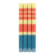 British Colour Standard - Striped Taper Candles - Jasmine, Rust, Petrol - 4 pack-British Colour Standard-treehaus Colourful Candles, Striped Candles, Round Candles, Dinner Candles, Lead Metal, Kraft Gift Boxes, Candle Dinner, White Doves, Unique Candles