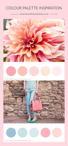 the color palette is pink and blue, with an image of a large flower on it