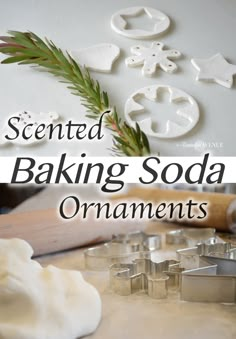 homemade baking soda ornaments with text overlay that reads, scented baking soda ornaments