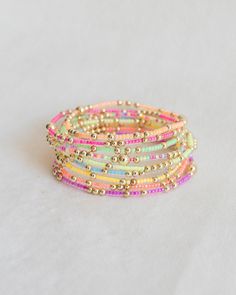 ❖Olivia❖ ‣ This listing is for a single bracelet. ‣ Olivia bracelet features: * 2mm Seed Beads * 3mm 14k Gold Filled Beads * 1-5m 14k Gold Filled Bead Julisa Bracelets Feature:  ‣ Tight/Sturdy elastic, pre-stretched to prevent bracelet from stretching out ‣ Sizing according to wrist size ‣Sizing Tips:  Please measure your wrist for the best fit!  *Using a soft tape measure/string, measure around your wrist, above the wrist bone *Add length according to your desired fit:       * 0" - fitted, snug      * .25" - slight movement      * .5" -  relaxed      * .75"- loose      * 1" - extra loose *Please message us if you need any help with sizing!  ------- ‣Each bracelet is made to order ‣We hand-bead each and every bracelet, please allow for slight variations ‣Your order will ship in a custom je 4mm Seed Bead Bracelet, Pastel Bead Bracelet, Bracelet Ideas With Seed Beads, Every Jewels, Seed Bead Bracelet Ideas, Olivia Bracelet, Preppy Birthday Gifts, Yarn Bracelets, Surf Jewelry