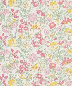 an image of a flowery pattern with many flowers on it's side and green, yellow, pink, and white colors