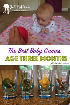 the best baby games for age three months are in glass vases with rocks and water