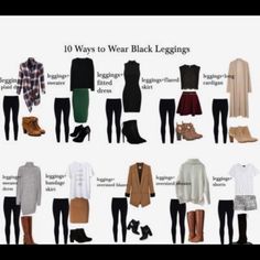 10 Great Ways To Wear Your Black Leggings! Black Sleek Faux Leather Is This Years Hot Seller! Ways To Wear Black Leggings, Leggings Work Outfit, 10 Ways To Wear, Look Legging, Black Leggings Outfit, How To Wear Leggings, Minimalist Capsule Wardrobe, Clothes And Shoes, Legging Outfits