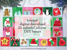 the diy advent boxes are decorated with christmas decorations