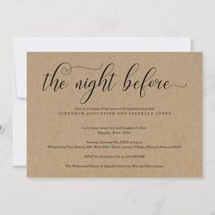 the night before wedding reception card