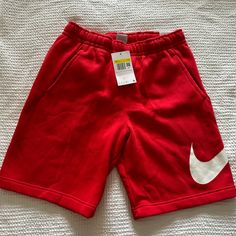 Mens Nike Shorts. Never Worn With Tags Casual University Red Bottoms With Pockets, Casual Bottoms With Pockets In University Red, Red Sports Bottoms For Spring, Casual Red Athletic Shorts With Pockets, Casual University Red Bottoms In Short Length, Casual University Red Short Bottoms, Casual University Red Shorts, Casual University Red Short-length Bottoms, Nike Red Bottoms For Spring