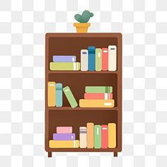 a bookshelf filled with lots of books and a potted plant on top of it