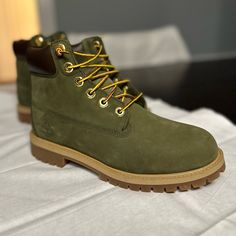 Make Me An Offer! Olive Green Timberland Boots Brand New Without Tags Genuine Suede Leather, Rubber Sole Waterproof And Insulated. Feel Free To Ask For Any Additional Info :) Casual Khaki Leather Work Boots, Khaki Leather Waterproof Boots With Round Toe, Leather Khaki Boots With Rubber Sole, Khaki Leather Boots With Round Toe, Casual Green Leather Waterproof Boots, Rugged Green Waterproof Boots With Round Toe, Leather Waterproof Boots With Reinforced Toe In Khaki, Timberland Suede Waterproof Boots With Round Toe, Green Waterproof Boots With Reinforced Round Toe