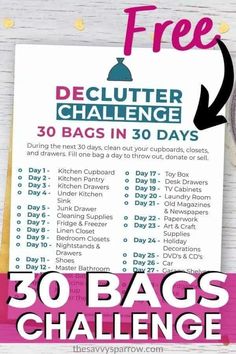 the 30 bags challenge with text overlay that says, free declutter challenge