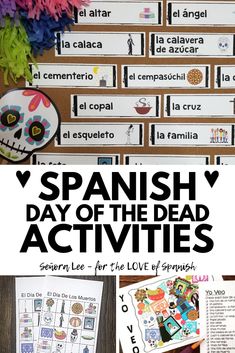 Looking for teaching ideas for Día de Los Muertos? Here are five fun activities for learning Day of the Dead vocabulary in Spanish! Find the resources you need to enrich and support your unit on Día de Los Muertos and make learning fun! Find meaningful holiday activities that you and your students LOVE! Spanish Teachers are saying: "Perfect activity for el Día de los Muertos. No prep needed. My students loved working on the activities." Day Of The Dead Activities, Middle School Spanish Lessons, Spanish Games, Middle School Activities, Middle School Lesson Plans, Spanish Lesson Plans