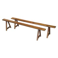 two wooden benches sitting next to each other